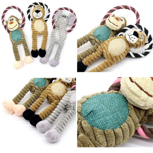 Dog Plush Toys Pet Squeaky Animal Toy Dog Bite-Resistant Clean Teeth Chew Toy Pet Supplies Interactive Toys Lion Elepant Monkey